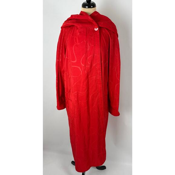 Vintage Red Rain Coat Cloak Size Medium Large Hooded Retro Chic Full Length 50s - Picture 3 of 13